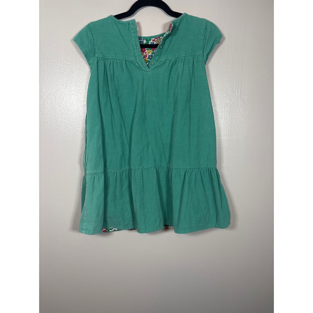 Mini Boden Girls Teal Green Corduroy Tiered Dress Floral Lining Size 9-10Y 140cm